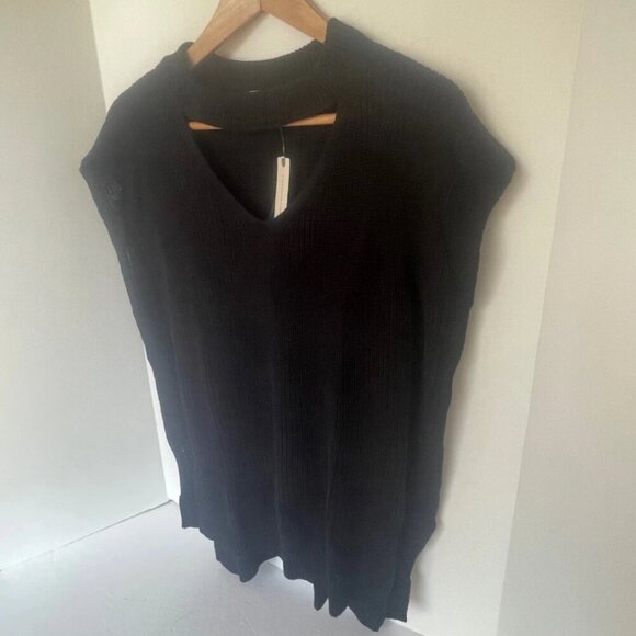 Anthropologie Sweater Tee Tunic Womens Large Black Cap Sleeve Vneck Knit Tunic - Picture 4 of 7
